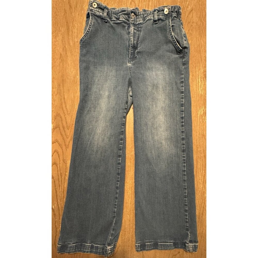 Pilcro Anthropologie High Rise Wide Leg Utility Trouser Blue Jean 29 Stretch